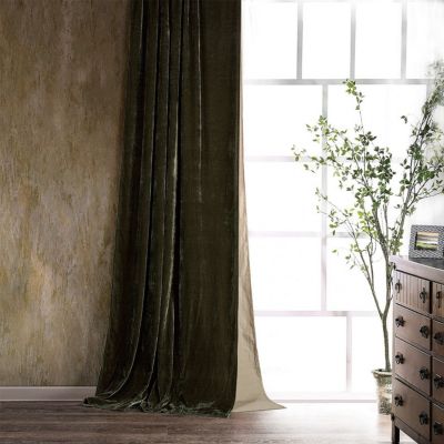 HiEnd Accents Stella Faux Silk Velvet Romantic Western Lined 1 Piece Curtain, 48"x108", Green, 90 in - 94 in