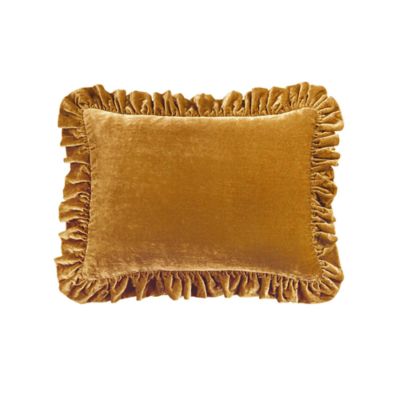 HiEnd Accents Stella Faux Silk Velvet Romantic Western Ruffled Oblong Pillow, 16"x21"