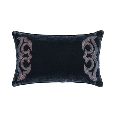 HiEnd Accents Stella Boot Stitch Faux Silk Velvet Lumbar Pillow, Blue