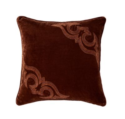 HiEnd Accents Stella Boot Stitch Faux Silk Velvet Pillow, Brown