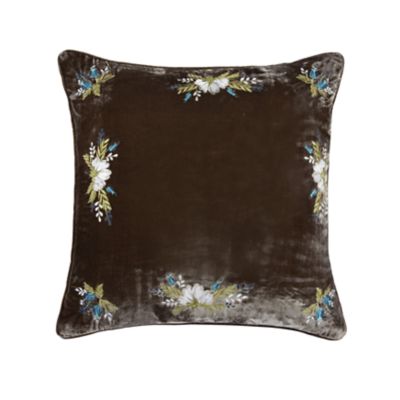 HiEnd Accents Stella Western Floral Embroidered Faux Silk Velvet Pillow, Green