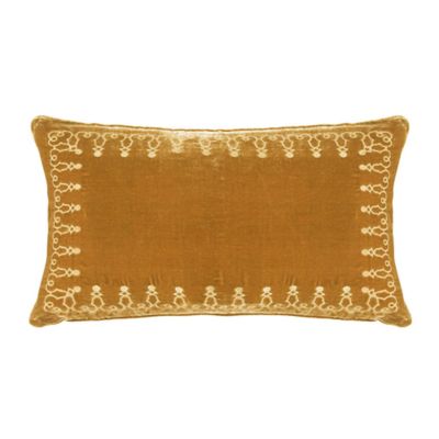 HiEnd Accents Stella Faux Silk Velvet Embroidered Lumbar Pillow