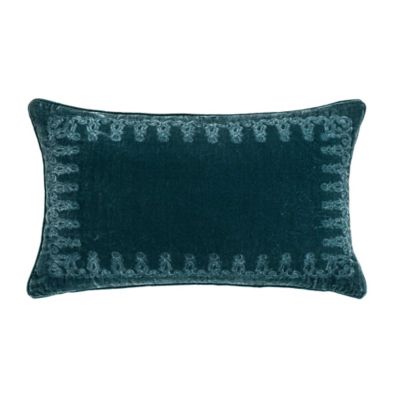 HiEnd Accents Stella Faux Silk Velvet Embroidered Lumbar Pillow