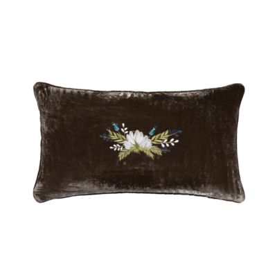 HiEnd Accents Stella Western Floral Embroidered Faux Silk Velvet Lumbar Pillow, Green