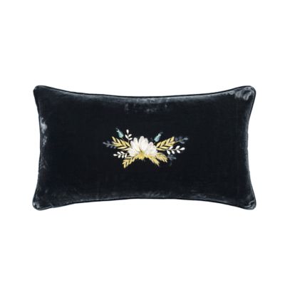 HiEnd Accents Stella Western Floral Embroidered Faux Silk Velvet Lumbar Pillow