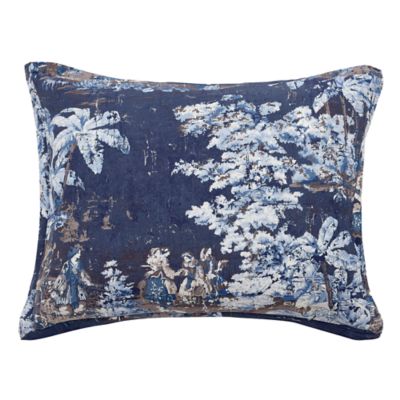 HiEnd Accents Provence Soft Washed Linen Blend Dutch Euro Pillow 27" x 39", Victorian Toile Print, Classic Vintage Shabby Chic Bedding, Navy Blue