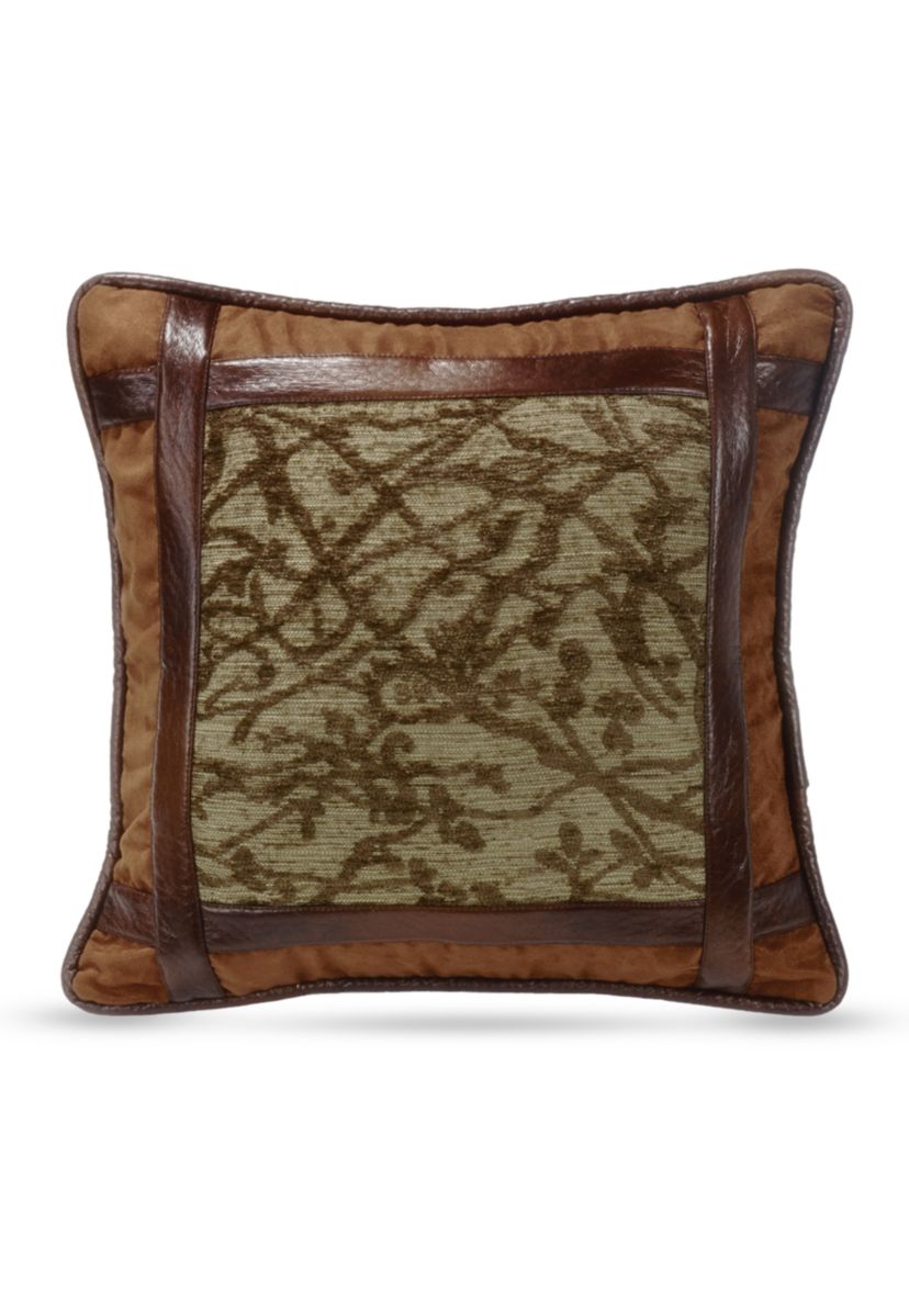 Highland Lodge Framed Tree Faux Leather Pillow