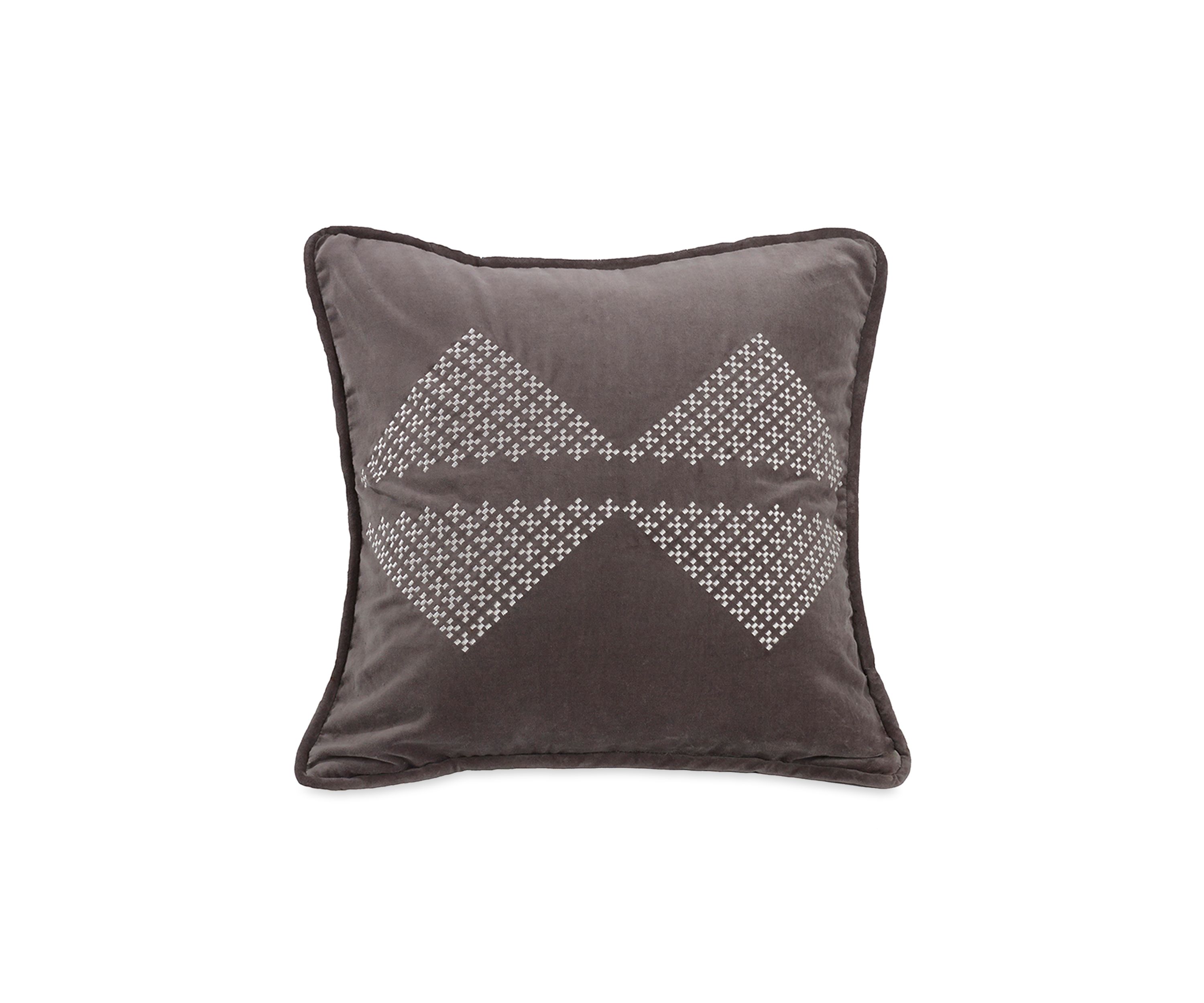 Whistler Embroidered Diamond Gray Velvet Throw Pillow