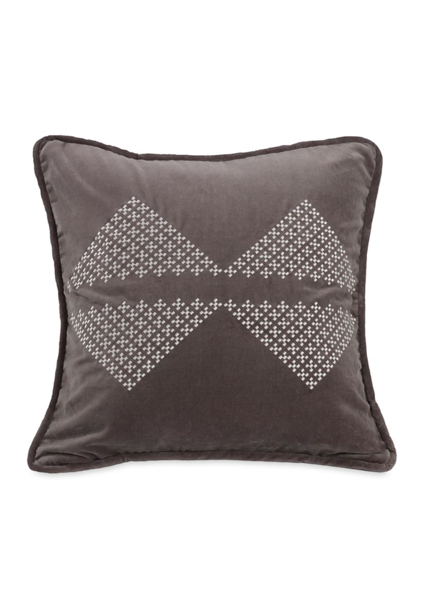 Whistler Embroidered Diamond Gray Velvet Throw Pillow