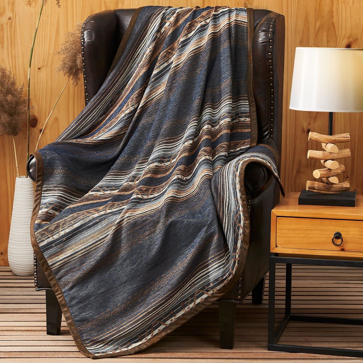 Paseo Road Estes Striped Rustic Western Chenille Jacquard Throw Blanket, 50"x60"