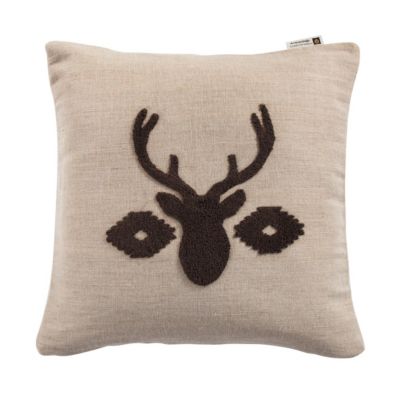 Aztec Deer Bust Embroidered Burlap Throw Pillow