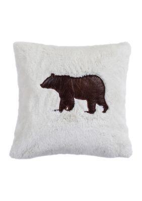 Shearling Embroidered Bear Throw Pillow
