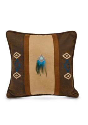 Tan & Turquoise Feather Pillow
