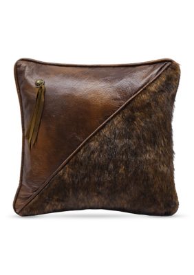 Half Faux Fur & Faux Leather Throw Pillow