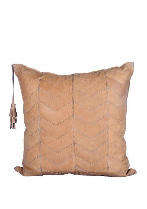 24 in x 24 in Chevron Leather Pillow with Tassel