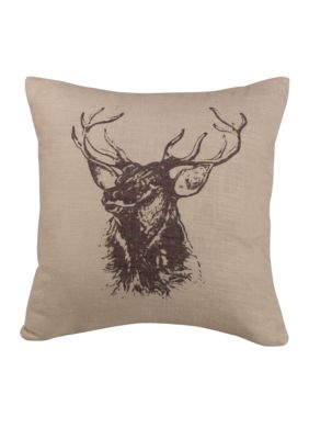 Elk Bust Burlap Throw Pillow