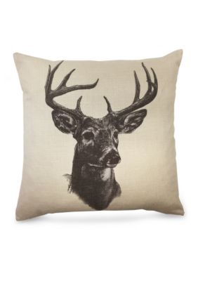 Whitetail Deer Linen Print Throw Pillow