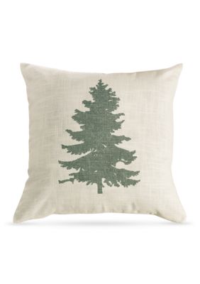 Green Pine Tree Linen Throw Pillow