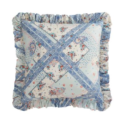 Tasha Polizzi for Paseo Road Mirabelle Ruffled Euro Sham, 27" x 27", Blue Paisley Floral Patchwork Prairie Print, Reversible Americana Western Rustic