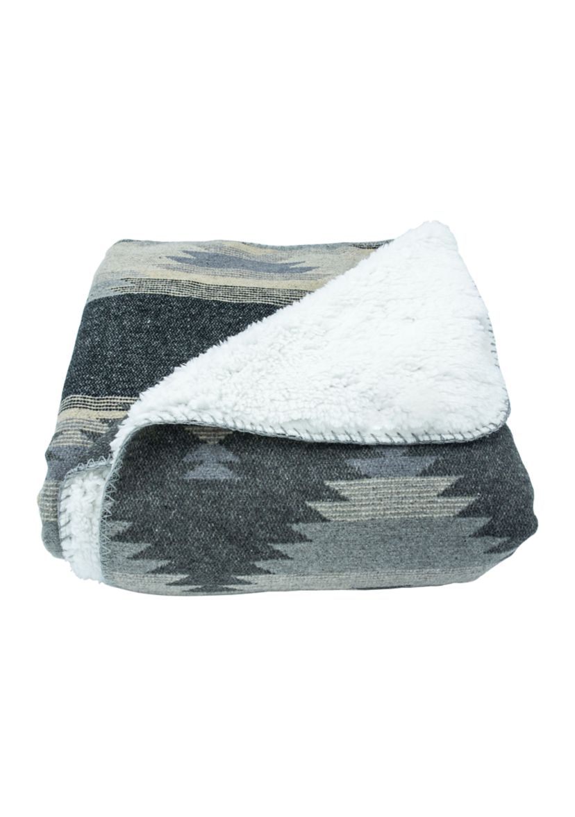 Aztec Design Throw with Shearling Back