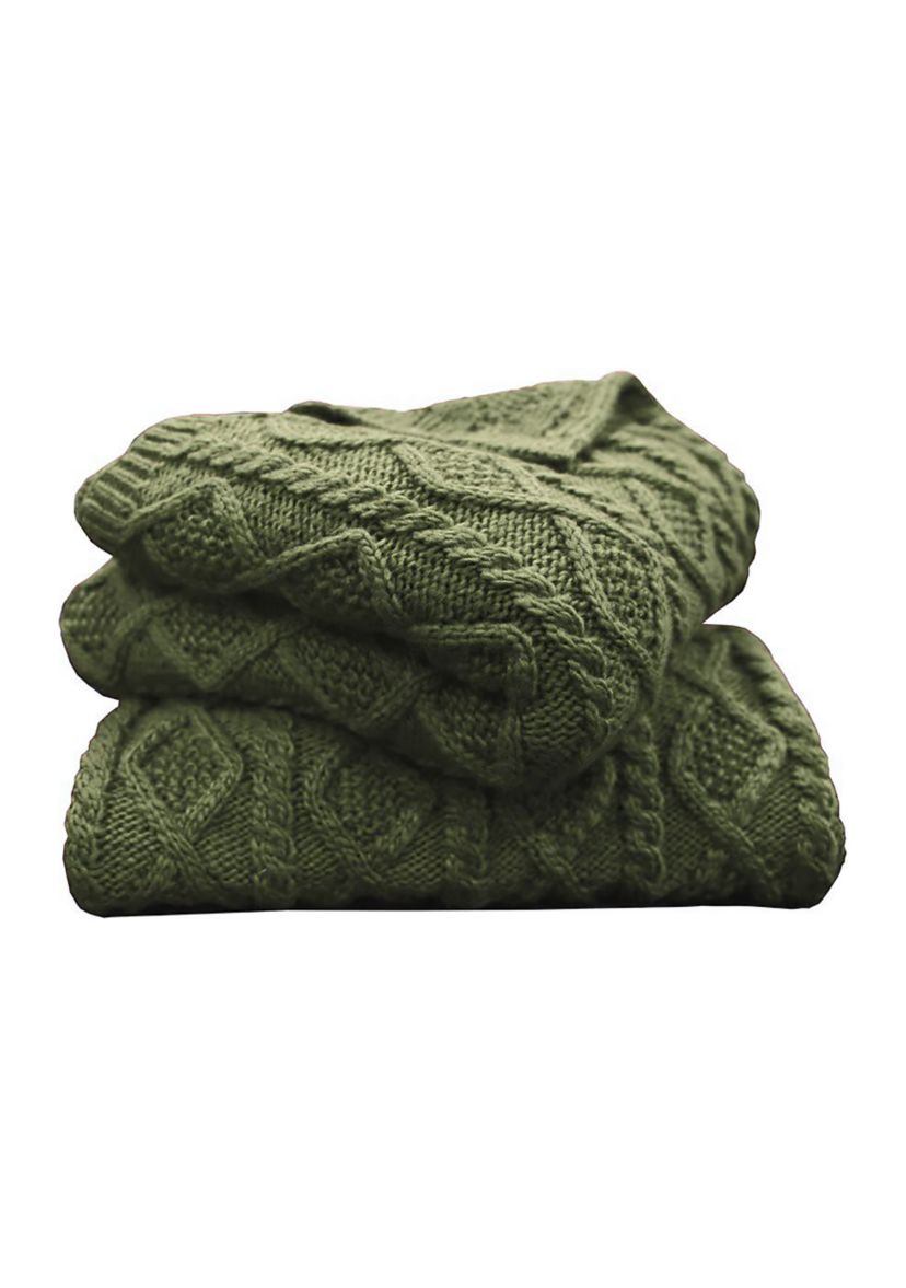 Cable Knit Soft Wool Throw Blanket