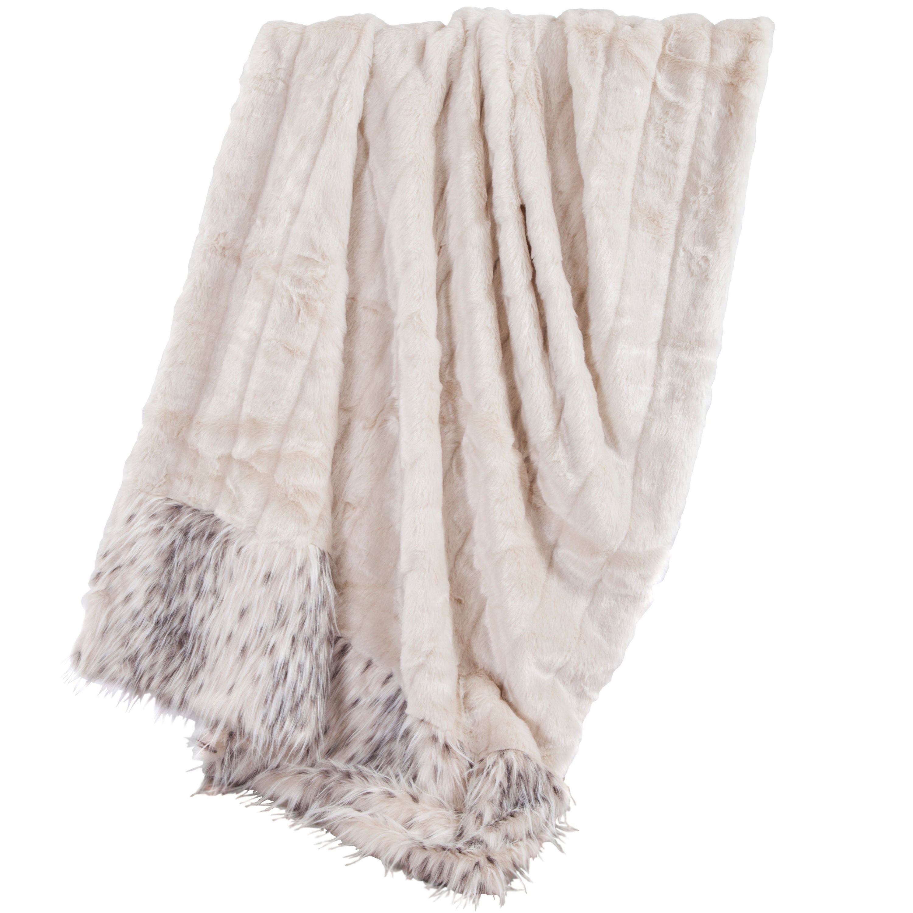 White Faux Mink & Snow Leopard Oversized Throw Blanket