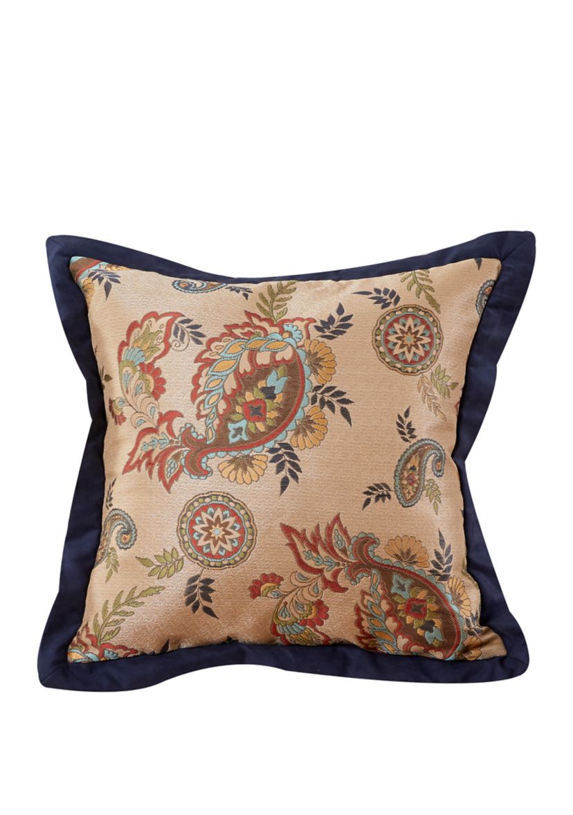 Tammy Navy Flanged Paisley Square Pillow