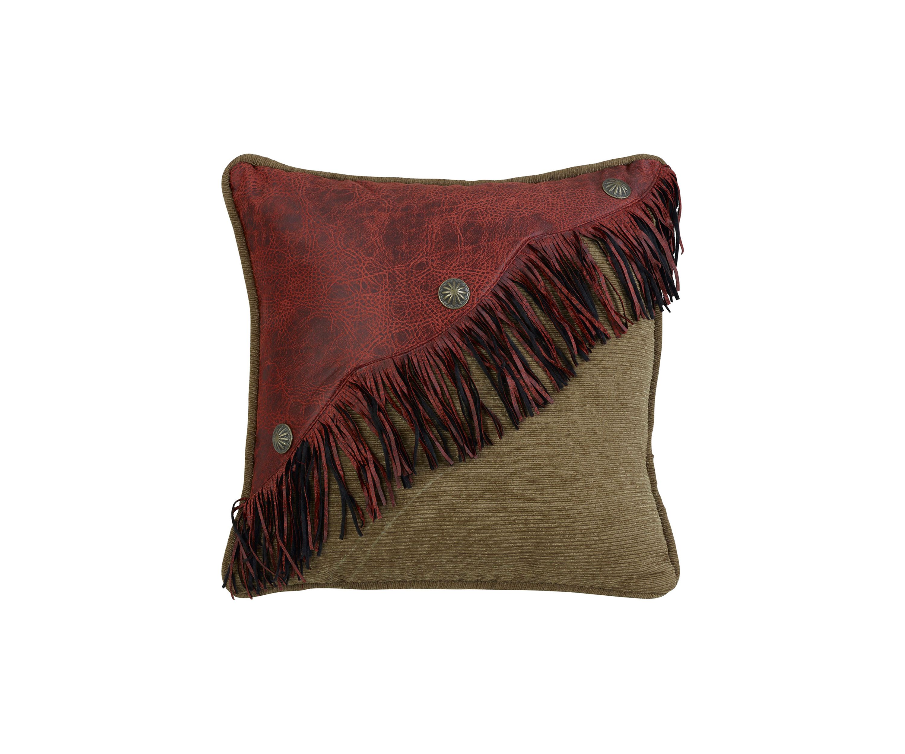 San Angelo Red Diagonal Faux Leather Design with Fringe & Concho Pillow