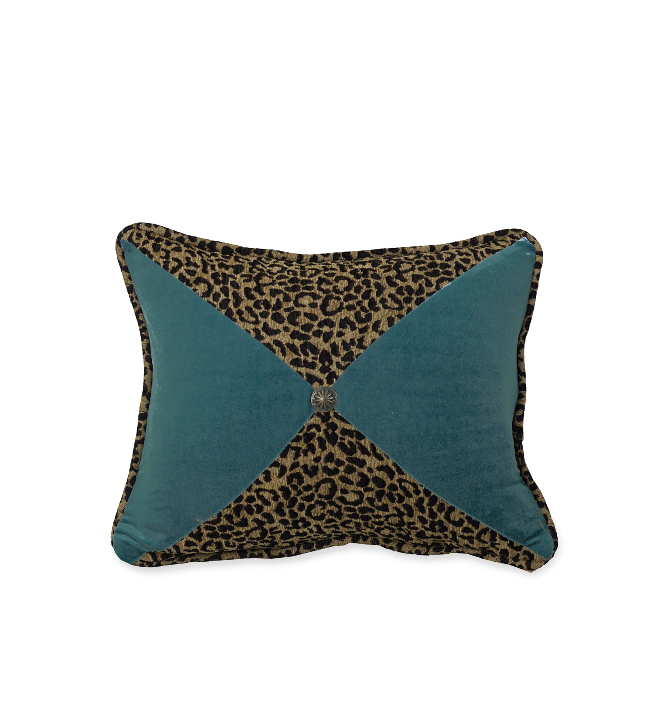 San Angelo Leopard & Teal Velvet Sectioned Pillow with Concho Detail