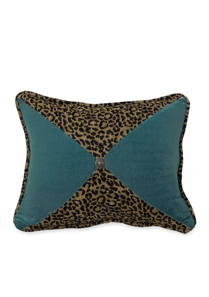 San Angelo Leopard & Teal Velvet Sectioned Pillow with Concho Detail