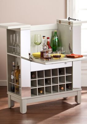 Southern Enterprises Mirage Mirrored Fold Out Wine Bar Cabinet Belk