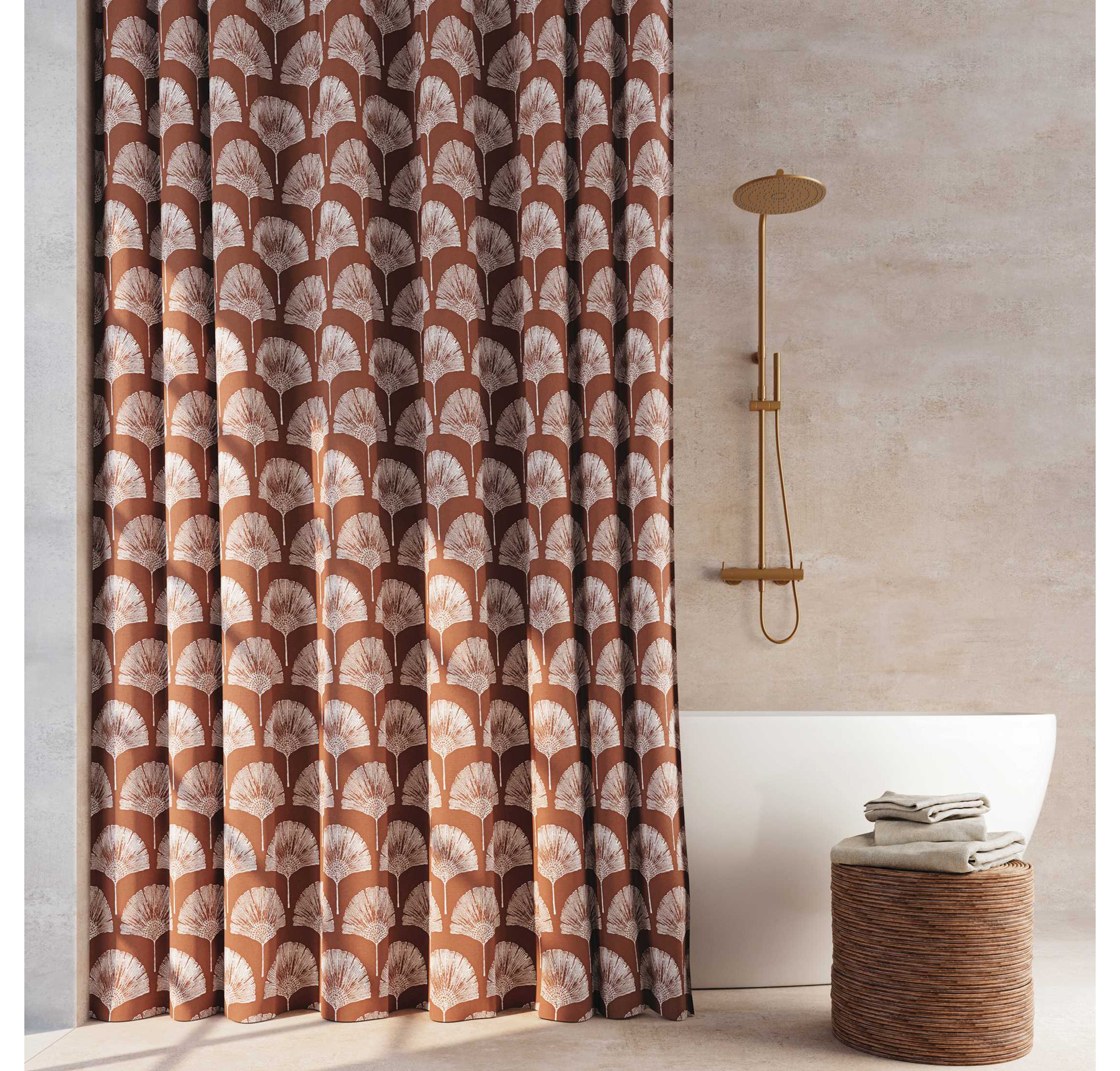 Meru Fan Leaf Block Print Buttonhole Shower Curtain