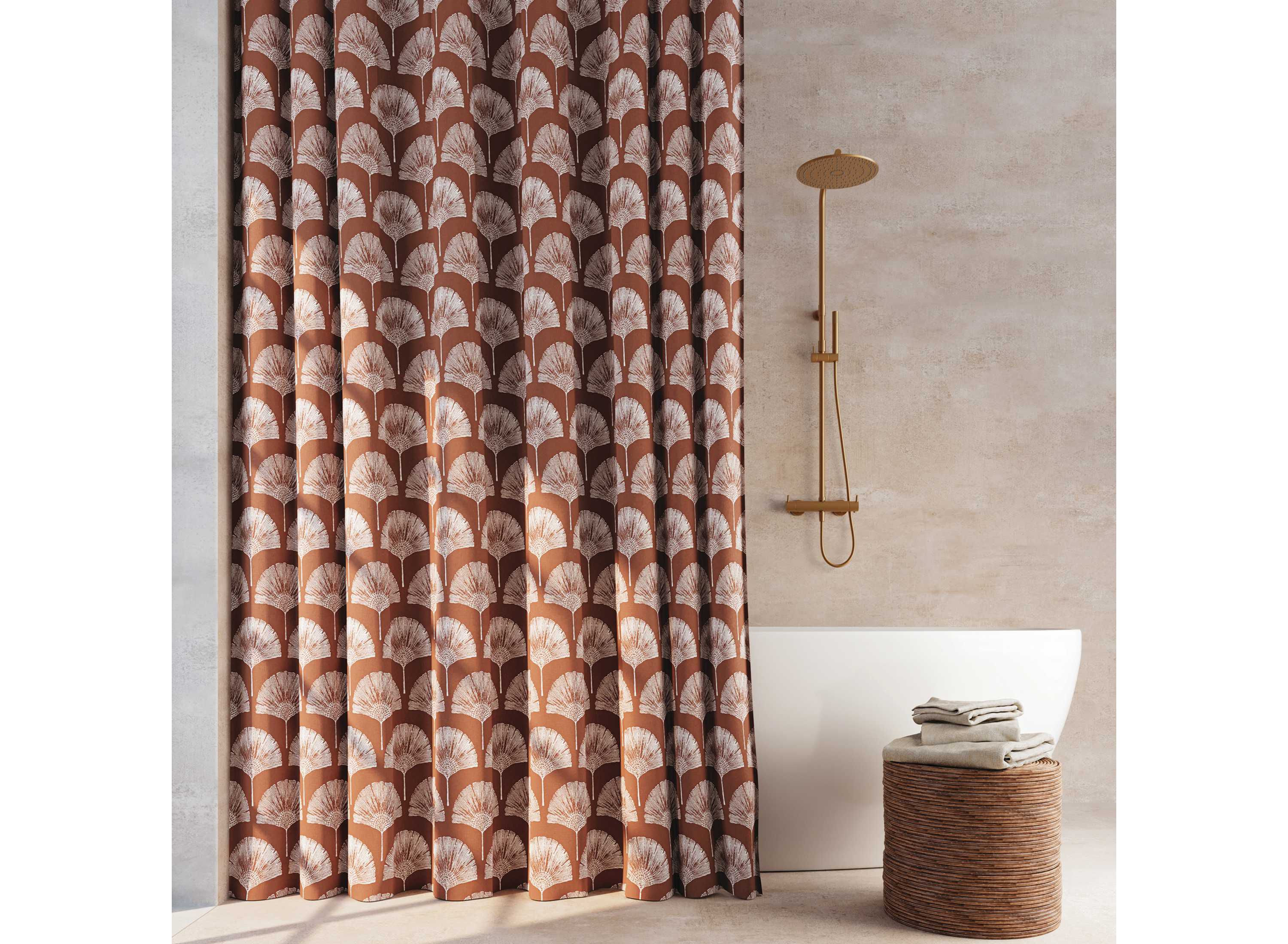Meru Fan Leaf Block Print Buttonhole Shower Curtain