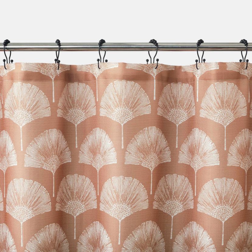 Meru Fan Leaf Block Print Buttonhole Shower Curtain