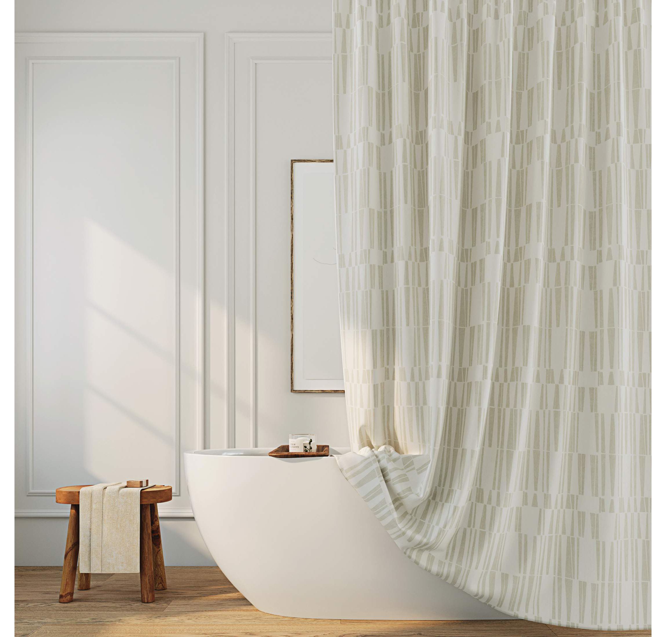 Ediz Geometric Blocks Buttonhole Shower Curtain