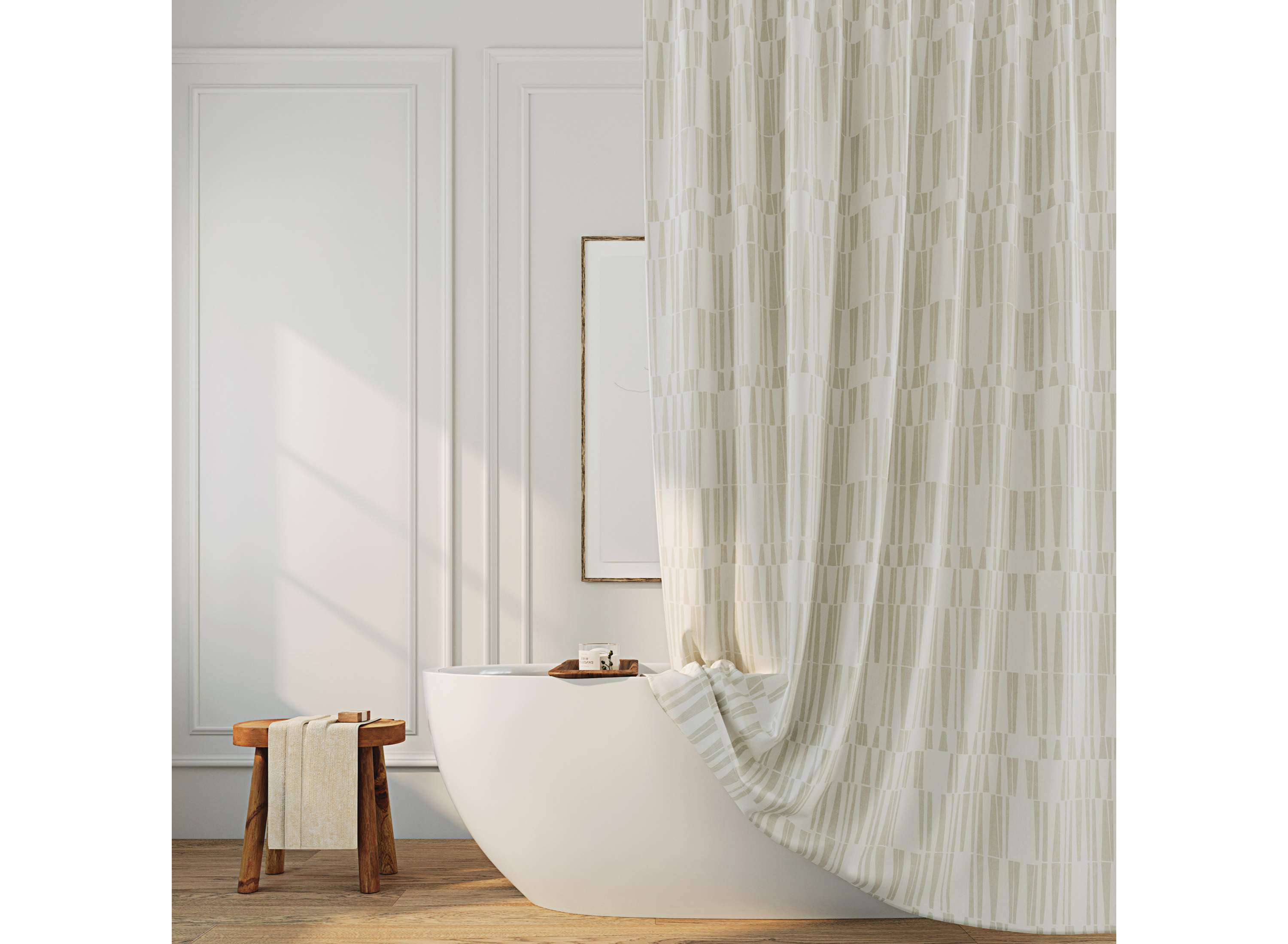 Ediz Geometric Blocks Buttonhole Shower Curtain