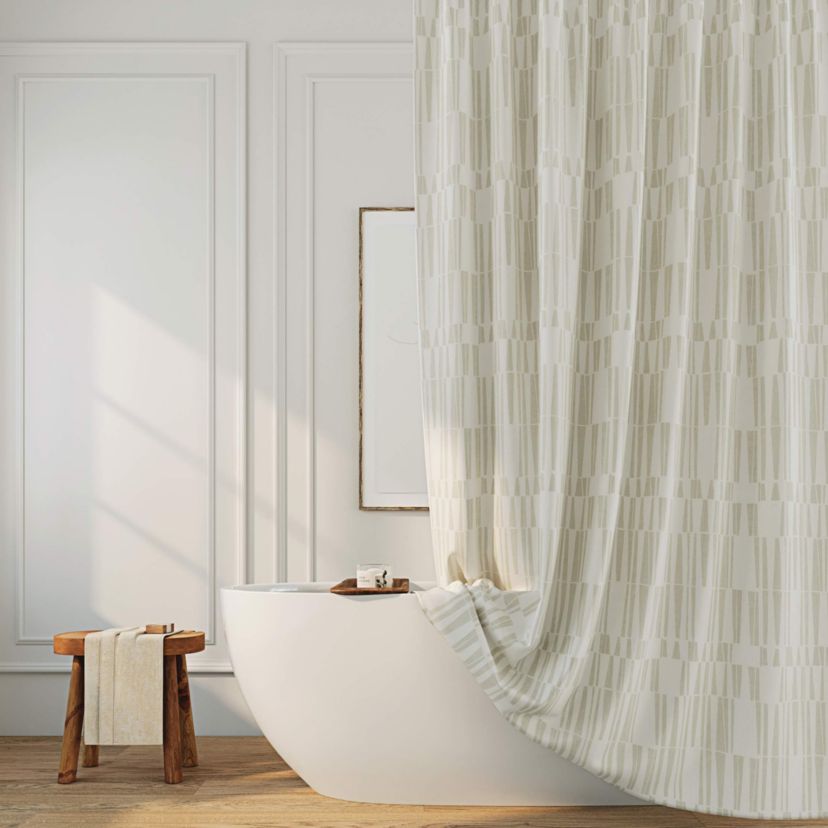 Ediz Geometric Blocks Buttonhole Shower Curtain