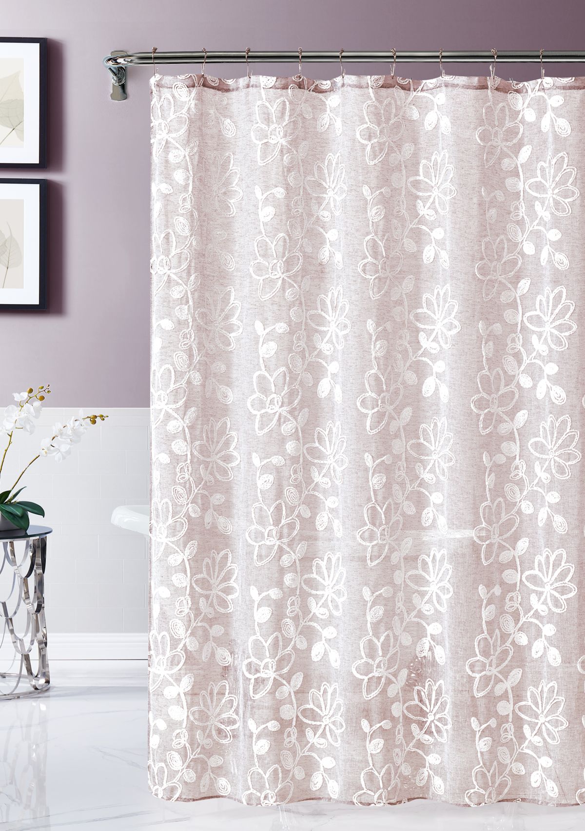  Rita Chenille Embroidererd Fabric Shower Curtain  