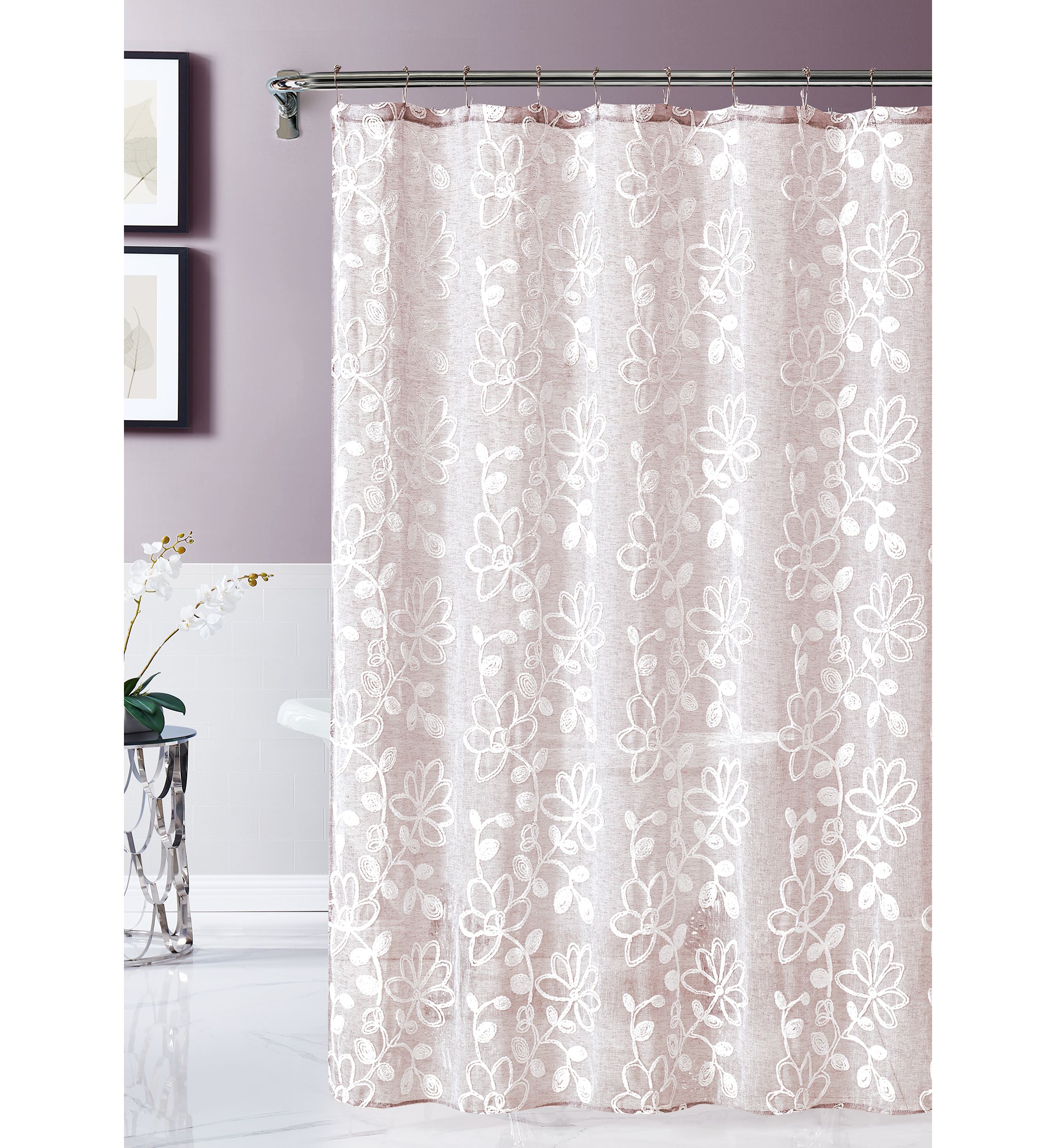  Rita Chenille Embroidererd Fabric Shower Curtain  