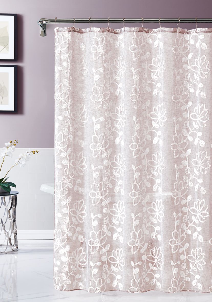  Rita Chenille Embroidererd Fabric Shower Curtain  