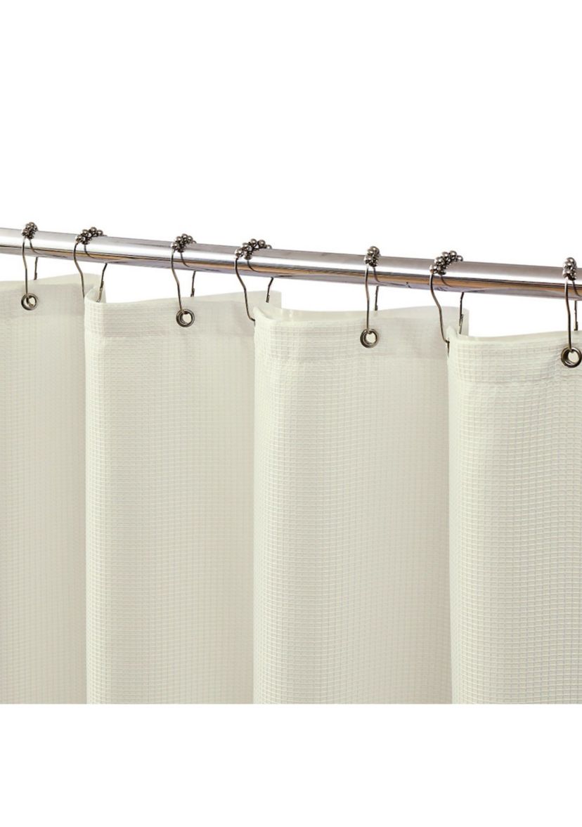 14-Piece Bath Set with 1-Waffle Shower Curtain, 1-Peva Liner and 12-Stainless Steel Hooks