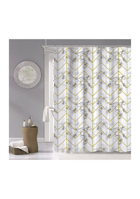 Luxe Marble Metallic Shower Curtain, Silver Metallic Shower Curtain