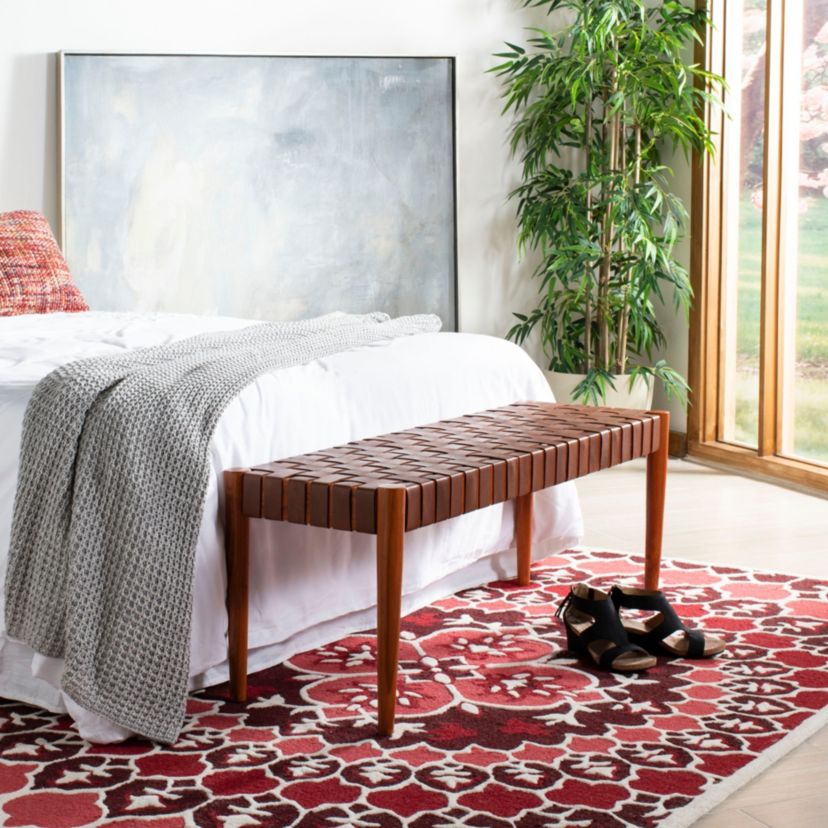 Amalia Leather Weave Bench