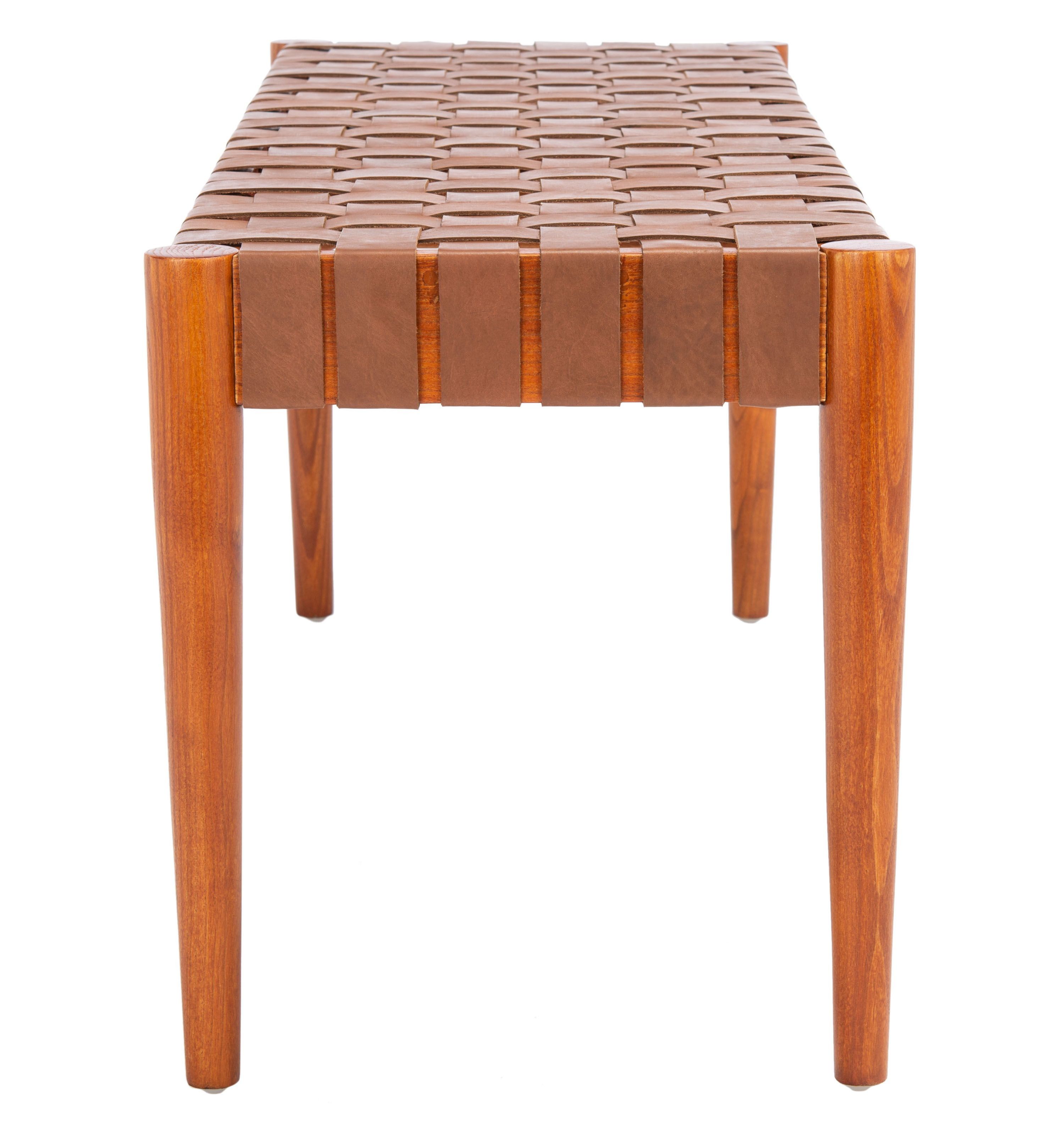 Amalia Leather Weave Bench