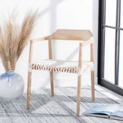 Safavieh Munro Leather Woven Accent Chair, White