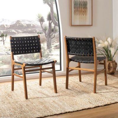 Safavieh Taika Woven Leather Dining Chair, Black