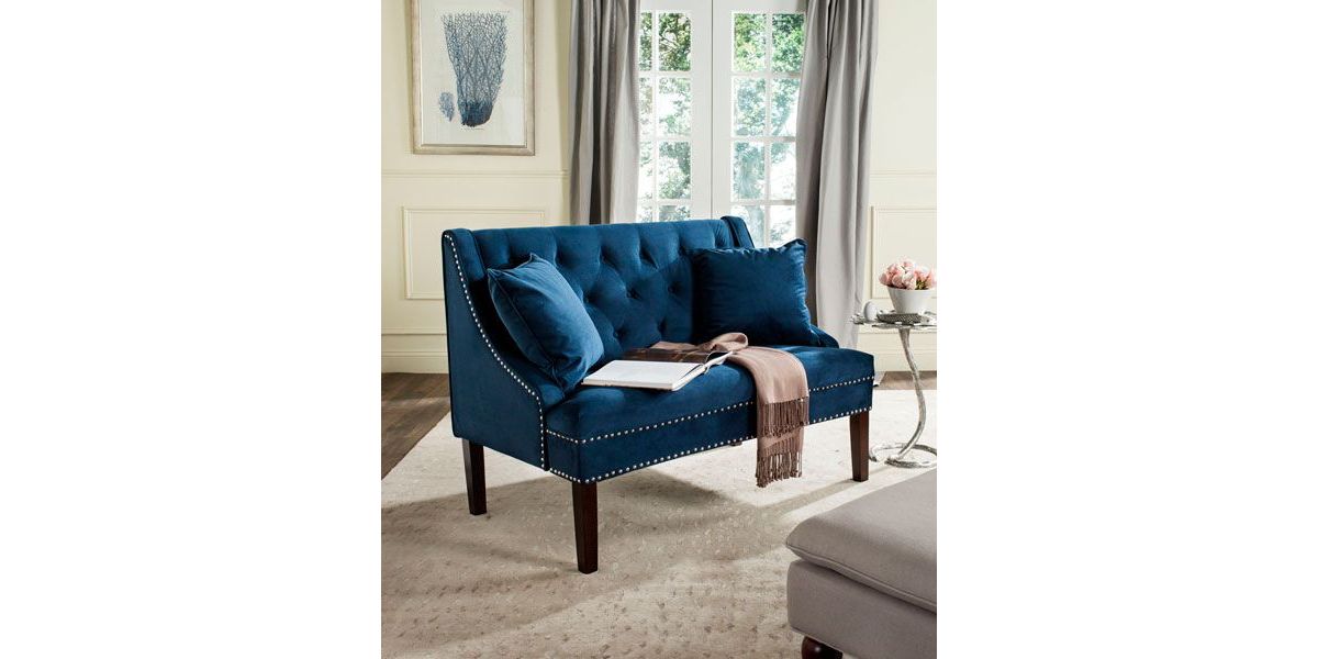 Zoey Linen Settee W/ Silver Nailheads