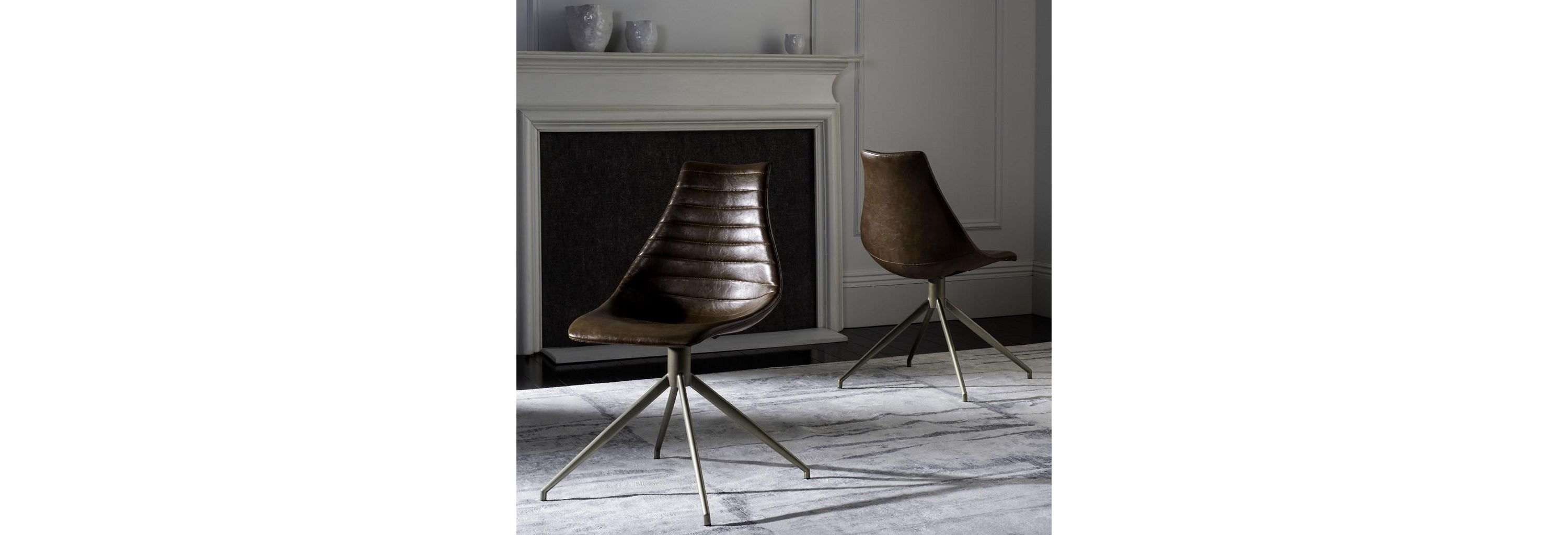 Lynette Midcentury Modern Leather Swivel Dining Chair