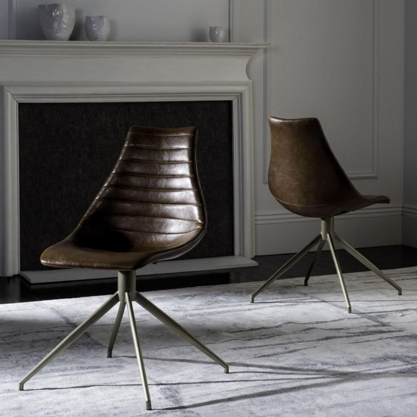 Lynette Midcentury Modern Leather Swivel Dining Chair