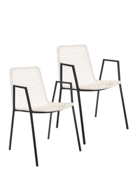 Safavieh Set of 2 Wynona Leather Dining Chairs, White